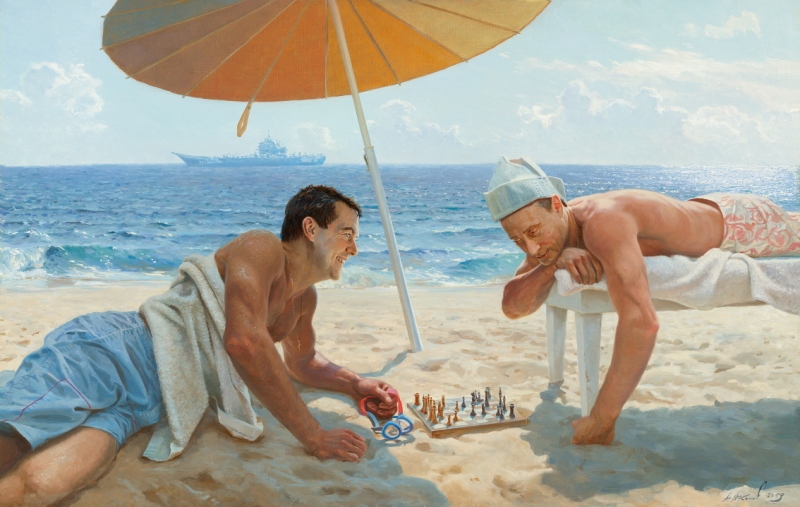 Путин и Медведев играют в шахматы.
